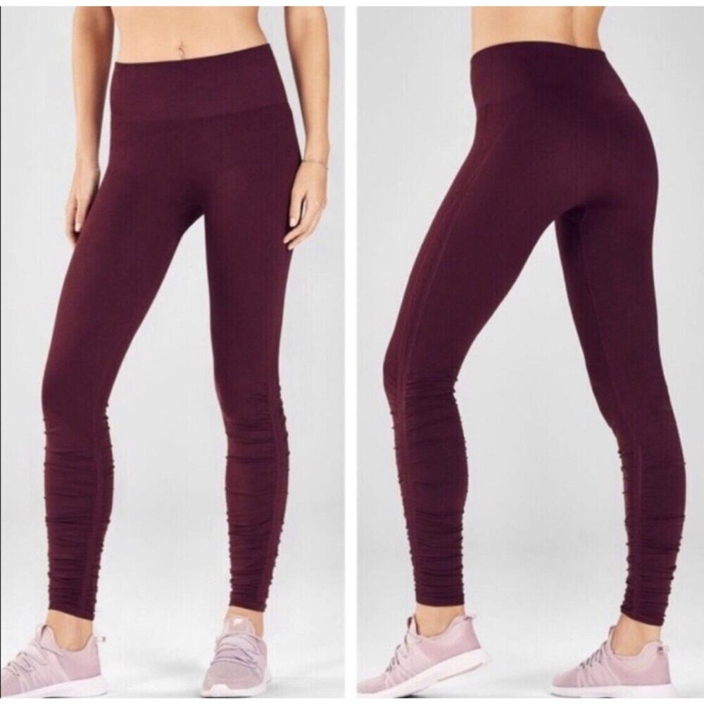 Fabletics Plum Purple Ruched Leggings High Waisted Scrunch Ankle XS